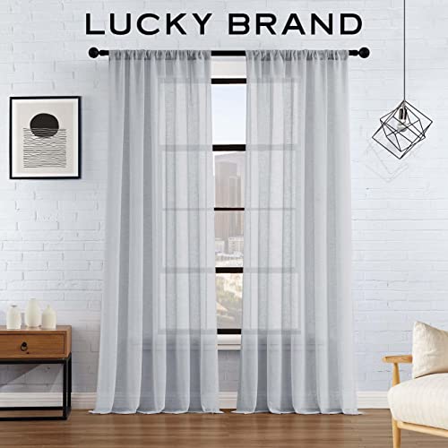 Lucky Brand - Onyx Textured Sheer Curtain | Window Panel Curtains | Lightweight Drapes | Set of 2 Panels with 2 Tiebacks | Sheer | Rod Pocket Header | Measures 52" x 84" | Light Grey