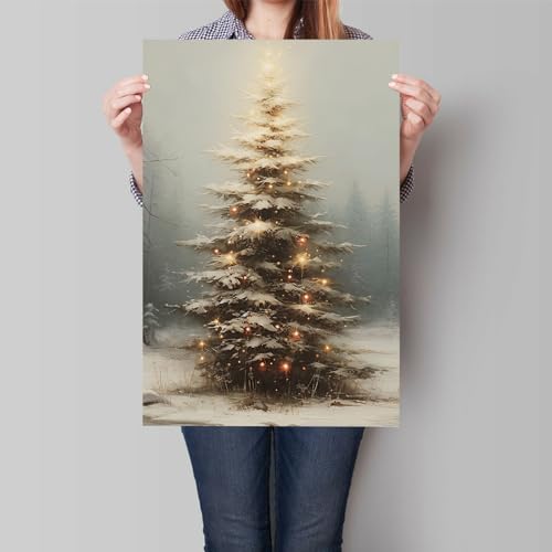Christmas Tree Canvas Wall Art - Vintage Winter Scene, 24x36 Inches, Unframed