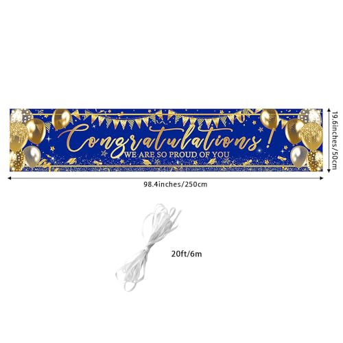 Avezano Blue and Gold Graduation Banner 2026 - 98x20 Inch