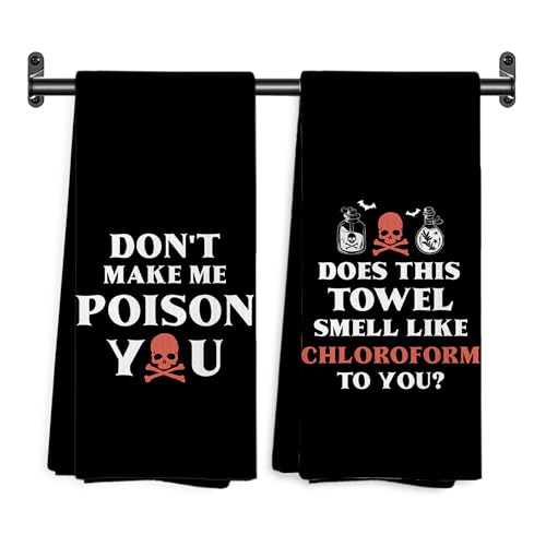 Funny Kitchen Towels Set of 2 - Don't Make Me Poison You Black Humor Dish Towels