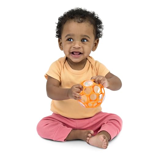 Bright Starts Oball Rattle, Easy-Grasp Sensory Ball for Infants - Orange