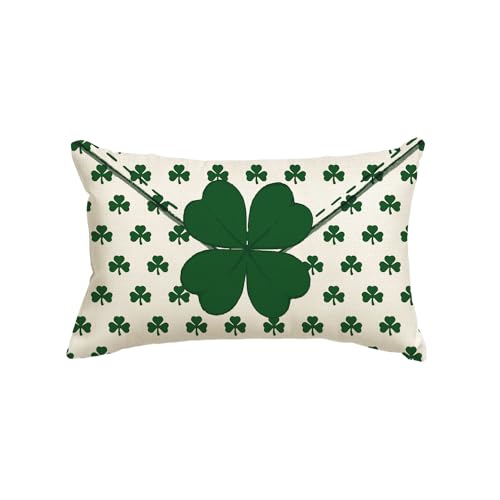 St. Patrick's Day Clover Throw Pillow Cover - 12x20 Inch Shamrock Cushion Case