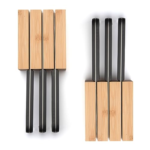 Purawood Bamboo Knife Block Inserts – 3-Slot Drawer Organizer, 2-Pack