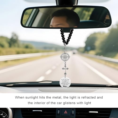 Stainless Steel Cross Car Charm & Bible Verse Rearview Mirror Pendant