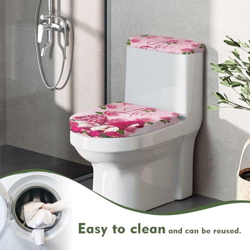 Romantic Gnome Rose Toilet Seat Cover Set for Valentine's Day