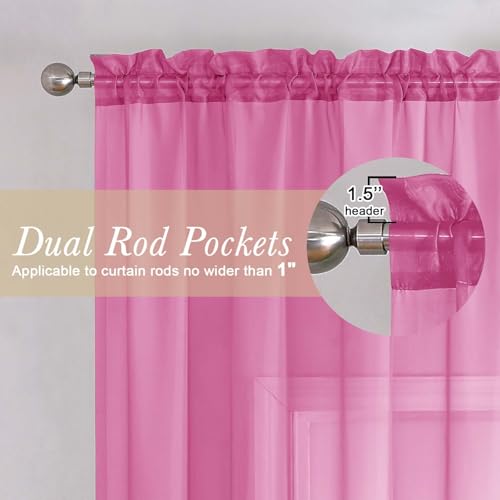 Lecloud Hot Pink Sheer Curtains, 42" x 84" Voile Drapes (2 Panels)