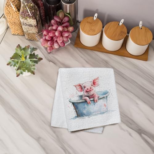 Qabliqo Bathing Pig Hand Towels - Cute Bathroom Decor for Pig Lovers, 16x24 Inch, Funny Animal Kitchen & Washroom Towels