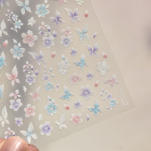 LIFOOST 5D Embossed Flower Nail Stickers Butterfly Floral Manicure Decals