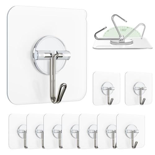 Lomrsiul Clear Adhesive Wall Hooks - 13 lb Heavy Duty, Waterproof, No Drill