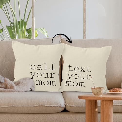 Call Text Your Mom White Reversible Throw Pillow Cover 18x18