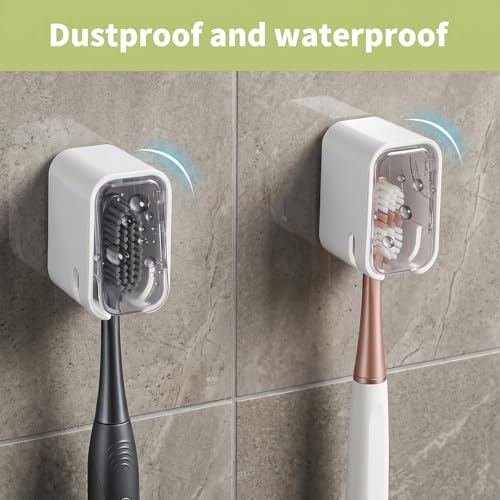 Hanging Toothbrush Holder with Cover - 2PCS Self-Adhesive Wall Mount