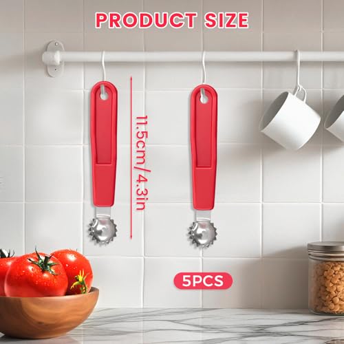 5-Piece Tomato and Strawberry Corer Tool, Red Stainless Steel Stem Remover
