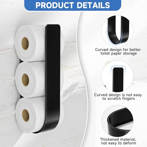 Wall-Mounted Toilet Paper Storage Holder for 3 Rolls - Black