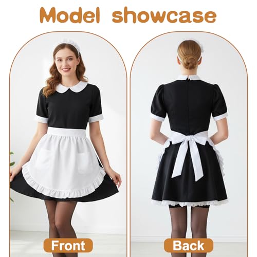 Grevosea Women's White Ruffle Maid Half Apron with Pockets