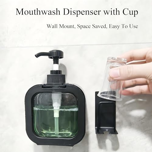 Wall-Mounted Mouthwash Dispenser 10oz No-Drill Bathroom Organizer Black