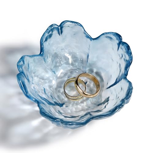 Blue Cherry Blossom Ring Holder Dish - Decorative Glass Trinket Tray