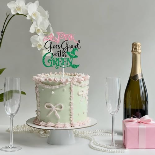 Witch-Themed Pink and Green Cake Topper for Birthday Parties