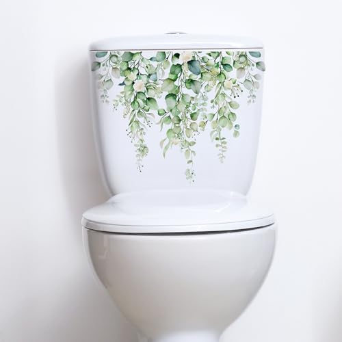 SEIHDHIK Green Plants Toilet Stickers 2 Sheets Leaves Flowers Bathroom Wall Decals