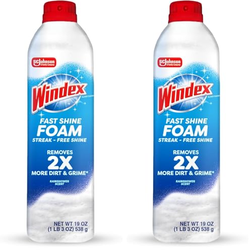 Windex Fast Shine Foaming Glass Cleaner, Rainshower Scent, 19 oz (Pack of 2)