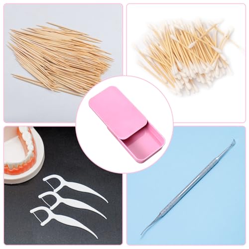 2 Pack Portable Dental Floss Holder Refillable Pink Tinplate Case
