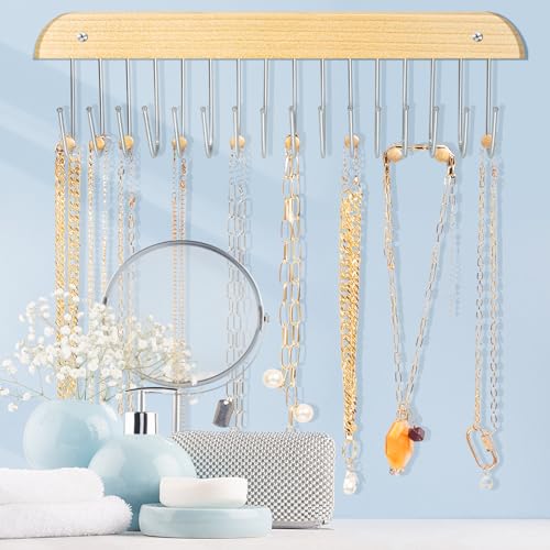 Wall-Mounted Jewelry Organizer with 16 Hooks - Necklace Holder
