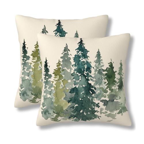 Christmas Blue Green Tree Throw Pillow Covers - Set of 2, 20x20 Inch