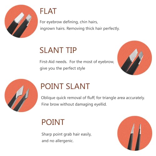 Precision Tweezer Set 4-Piece Stainless Steel Eyebrow Tweezers for Facial Hair