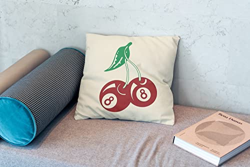 Vintage Red Cherry 8 Ball Throw Pillow Cover 18" x 18" - Fun Cushion for Home & Office