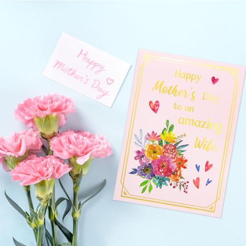Gold Foil Happy Mother's Day Card for Wife - 5x7 with Stickers