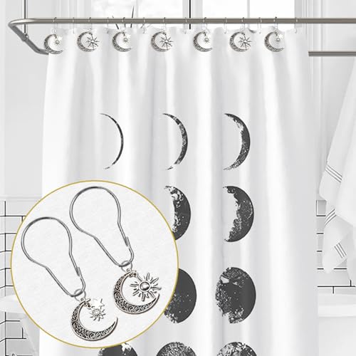 12-Piece Celestial Shower Curtain Hooks, Rust-Proof Metal Sun Moon Stars