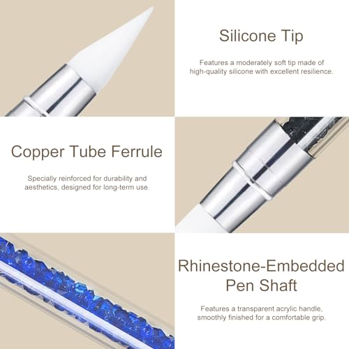 Kootinn 5-Piece Dual-Tipped Silicone Nail Art Sculpture Pen Set with Rhinestones