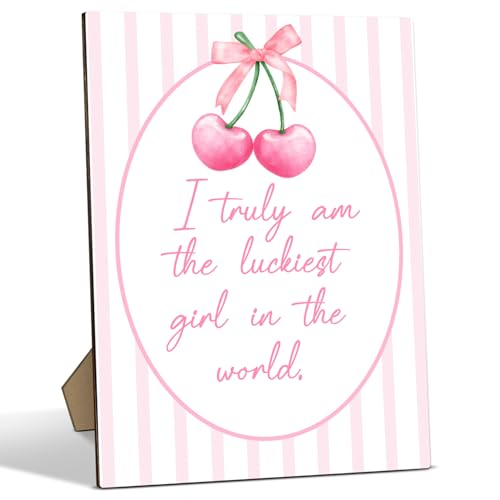 Pink Stripes Wooden Desk Sign – 8x11 Table Decor Gift for Women