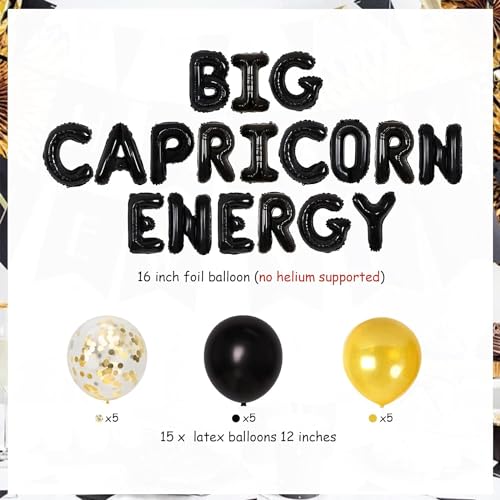 Capricorn Birthday Party Decorations & Balloon Banner Set in Black and Gold