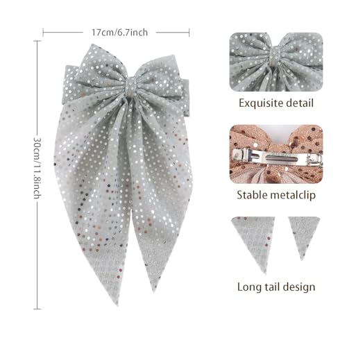 ZEYER Glitter Bow Claw Clip Silvery Hair Accessory for Women and Girls