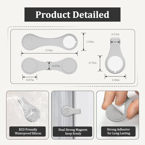 Magnetic Silicone Shower Curtain Clips - 3 Pack Gray, Self-Adhesive, Windproof