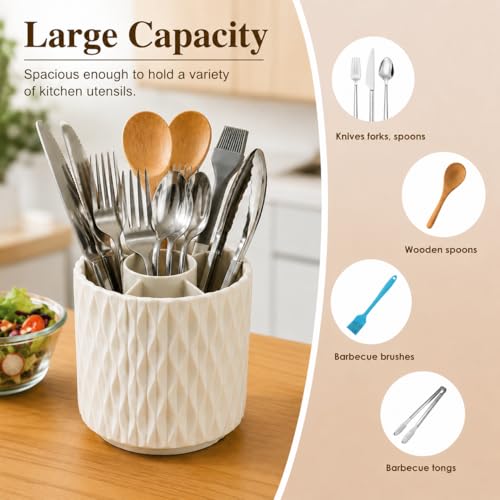 360° Rotating White Utensil Holder with 4 Slots for Countertop