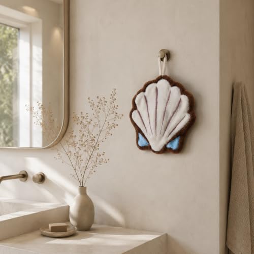 Ocean-Themed Coral Fleece Hand Towels with Shell & Starfish Design, Soft & Absorbent