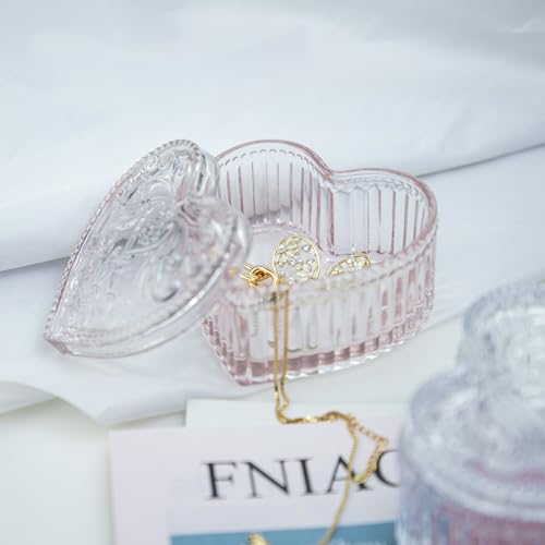 Pink Crystal Glass Heart-Shaped Jewelry & Candy Storage Box