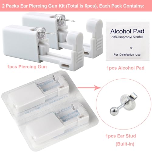 Disposable Ear Piercing Gun Kit - 6Pcs Self Piercing Tool with Studs