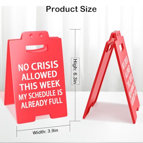 No Crisis Allowed Desk Sign - Funny Office Decor for Coworkers (Red)
