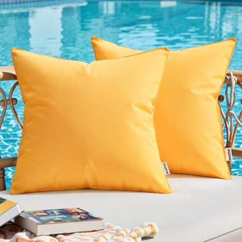 MIULEE 18x18 Inch Yellow Waterproof Outdoor Pillow Covers Pack of 2 - Fade-Resistant Decorative Cushion Covers for Patio, Garden, Couch, Sofa