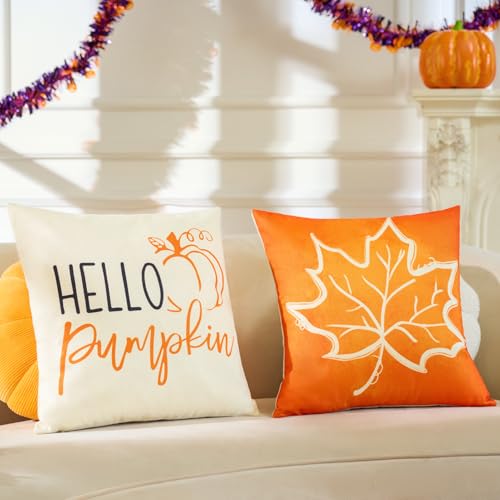 Hongsome Burnt Orange Throw Pillow Covers Set of 4 - 18x18 inch Autumn Decor