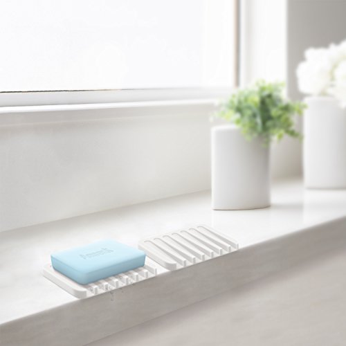 Anwenk Silicone Soap Dish & Foaming Mesh Bag - Self-Draining White Holder