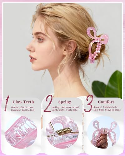 ACECHA Glitter Bow Claw Clip 2 Pack - Sparkly Non-Slip Hair Clips