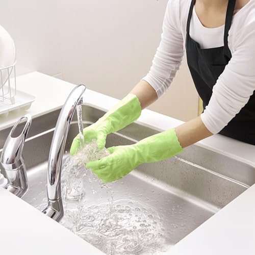 SHOWA 111 Large Skin-Friendly Dishwashing Gloves - Latex-Free PVC, Green, 2 Pack