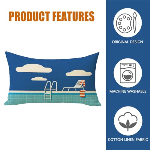 Fahrendom 20" x 12" Blue Swimming Pool Lumbar Pillow Cover