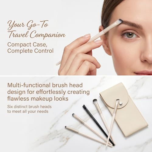 SYNTHORA Eye Makeup Brush Set 6Pcs with Ceramic Handles and Pouch