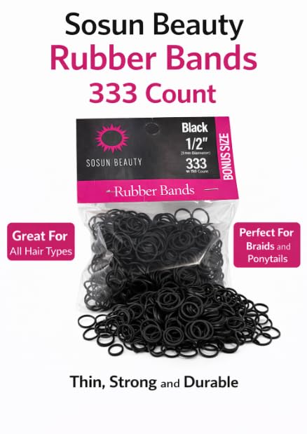 Sosun Beauty 333-Count Black Rubber Hair Bands 1/2 Inch No-Snag Elastics