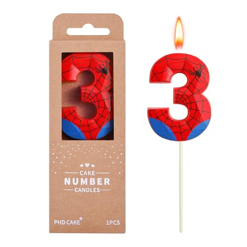 Spider Number 3 Birthday Candle with Crystal Web Design - 2.76 Inch