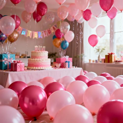 66pcs Pink Balloons Set - 12 Inch Latex Confetti for Parties